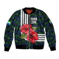 Sierra Leone Sleeve Zip Bomber Jacket with Red Hibiscus Floral Design and Tribal Swirl Pattern