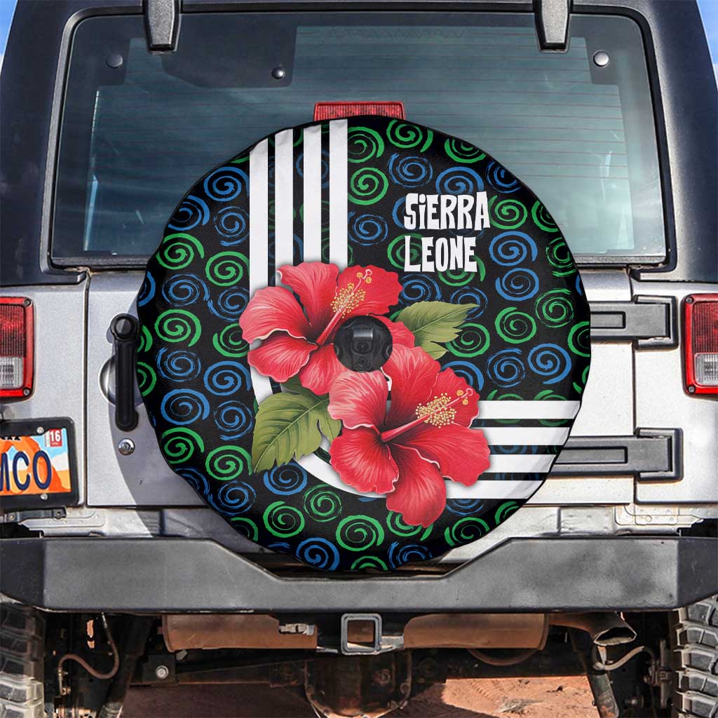 Sierra Leone Spare Tire Cover with Red Hibiscus Floral Design and Tribal Swirl Pattern