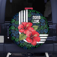 Sierra Leone Spare Tire Cover with Red Hibiscus Floral Design and Tribal Swirl Pattern