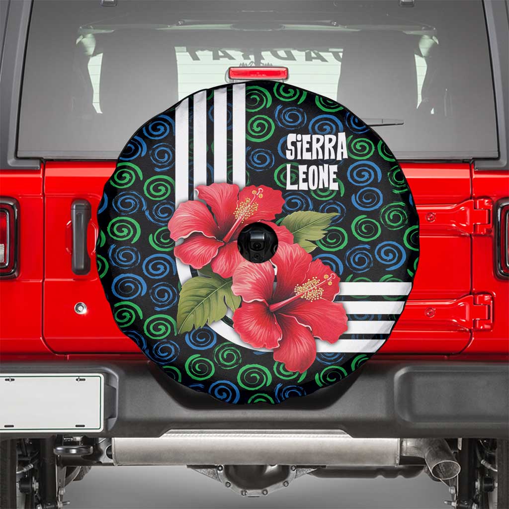 Sierra Leone Spare Tire Cover with Red Hibiscus Floral Design and Tribal Swirl Pattern