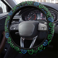 Sierra Leone Steering Wheel Cover with Red Hibiscus Floral Design and Tribal Swirl Pattern