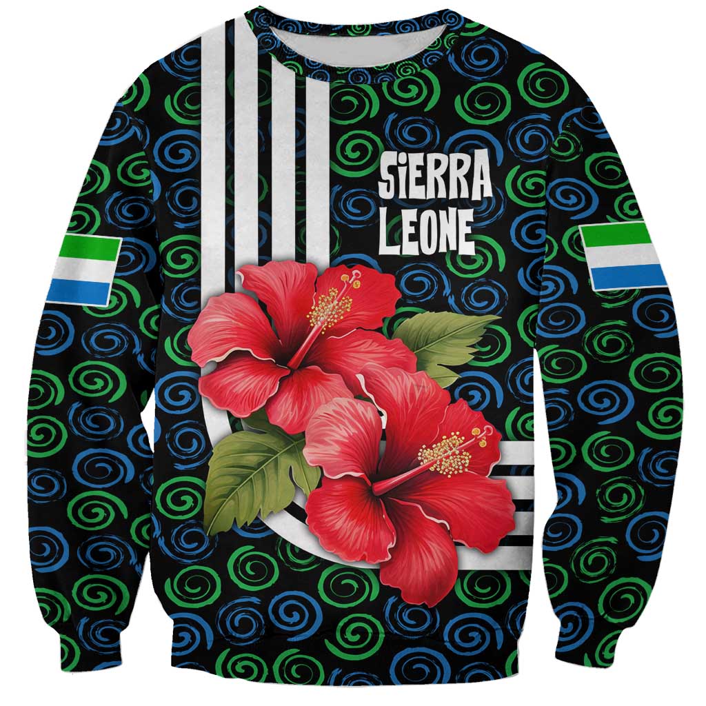 Sierra Leone Sweatshirt with Red Hibiscus Floral Design and Tribal Swirl Pattern