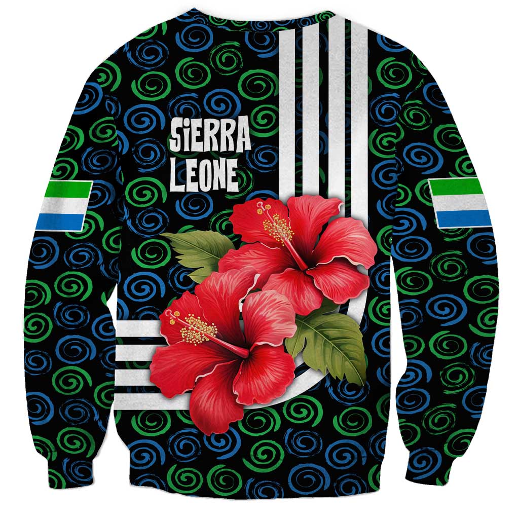 Sierra Leone Sweatshirt with Red Hibiscus Floral Design and Tribal Swirl Pattern
