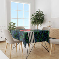 Sierra Leone Tablecloth with Red Hibiscus Floral Design and Tribal Swirl Pattern