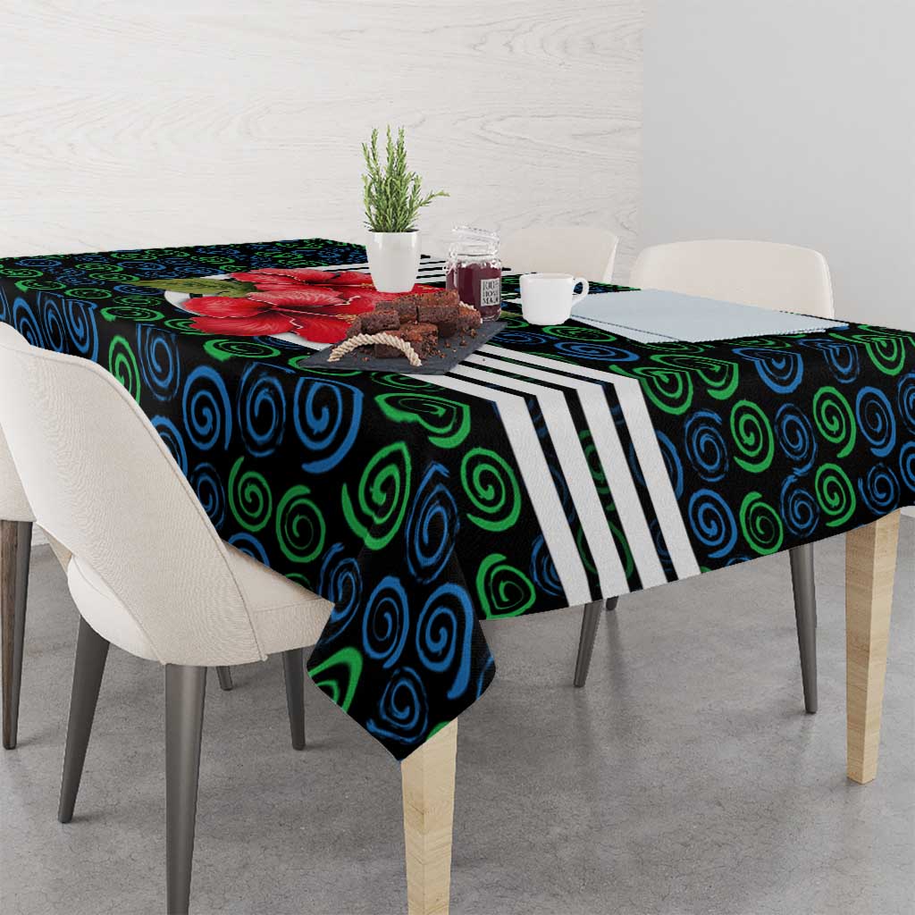 Sierra Leone Tablecloth with Red Hibiscus Floral Design and Tribal Swirl Pattern