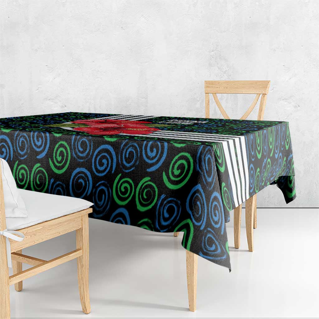 Sierra Leone Tablecloth with Red Hibiscus Floral Design and Tribal Swirl Pattern