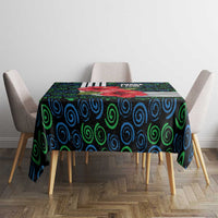 Sierra Leone Tablecloth with Red Hibiscus Floral Design and Tribal Swirl Pattern
