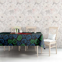 Sierra Leone Tablecloth with Red Hibiscus Floral Design and Tribal Swirl Pattern