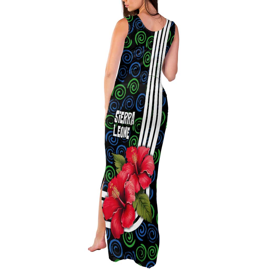 Sierra Leone Tank Maxi Dress with Red Hibiscus Floral Design and Tribal Swirl Pattern