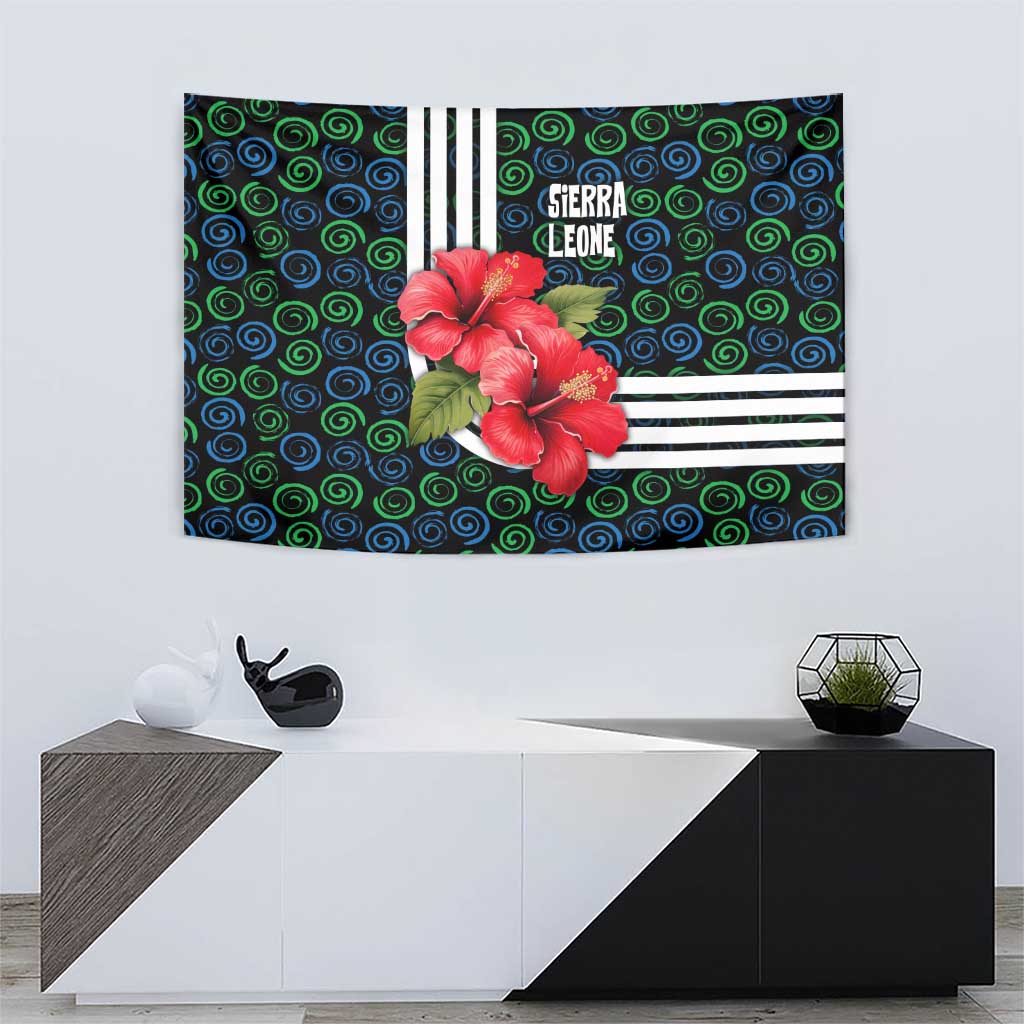 Sierra Leone Tapestry with Red Hibiscus Floral Design and Tribal Swirl Pattern
