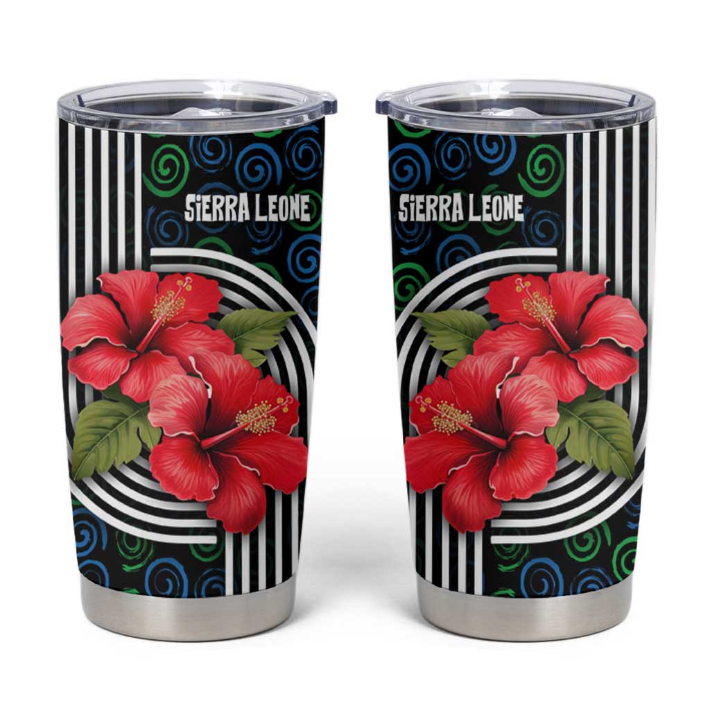 Sierra Leone Tumbler Cup with Red Hibiscus Floral Design and Tribal Swirl Pattern