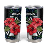 Sierra Leone Tumbler Cup with Red Hibiscus Floral Design and Tribal Swirl Pattern