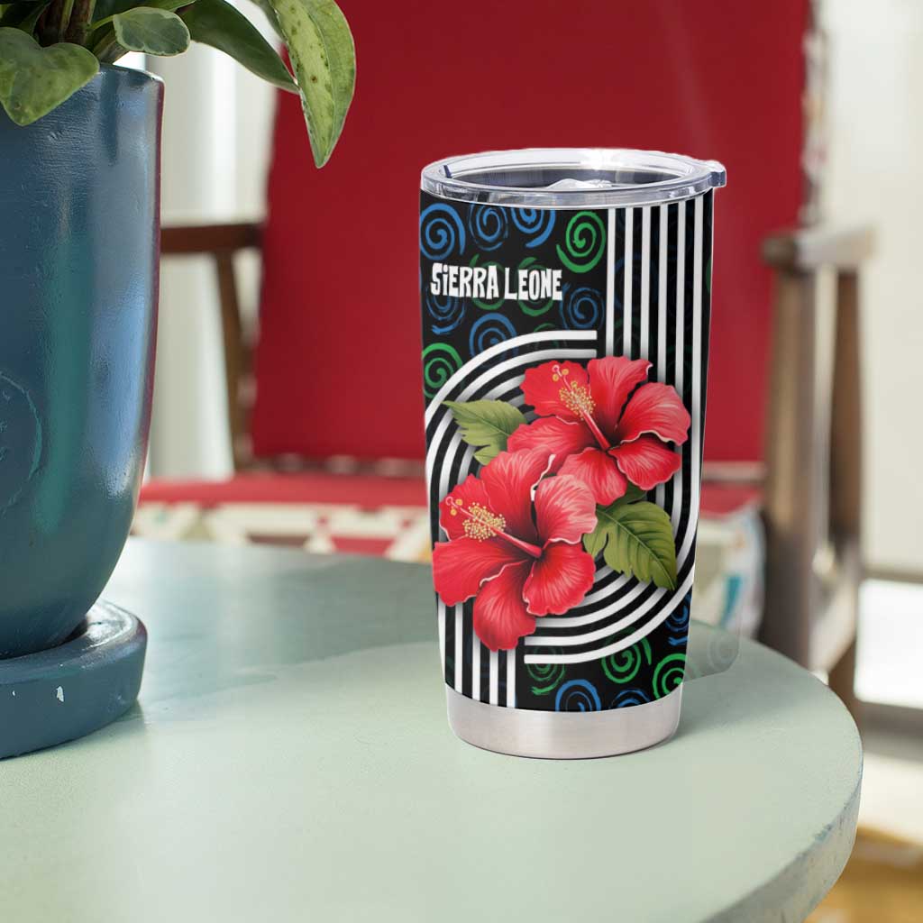 Sierra Leone Tumbler Cup with Red Hibiscus Floral Design and Tribal Swirl Pattern