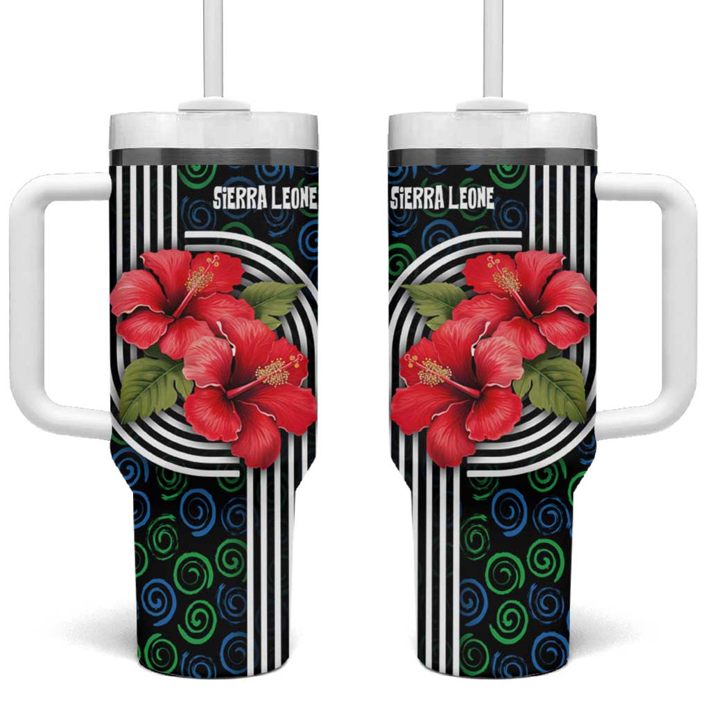 Sierra Leone Tumbler With Handle with Red Hibiscus Floral Design and Tribal Swirl Pattern