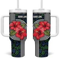 Sierra Leone Tumbler With Handle with Red Hibiscus Floral Design and Tribal Swirl Pattern