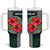 Sierra Leone Tumbler With Handle with Red Hibiscus Floral Design and Tribal Swirl Pattern