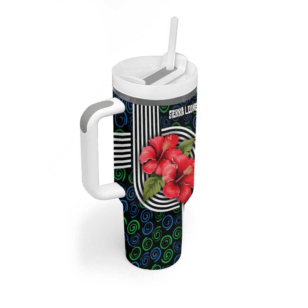 Sierra Leone Tumbler With Handle with Red Hibiscus Floral Design and Tribal Swirl Pattern