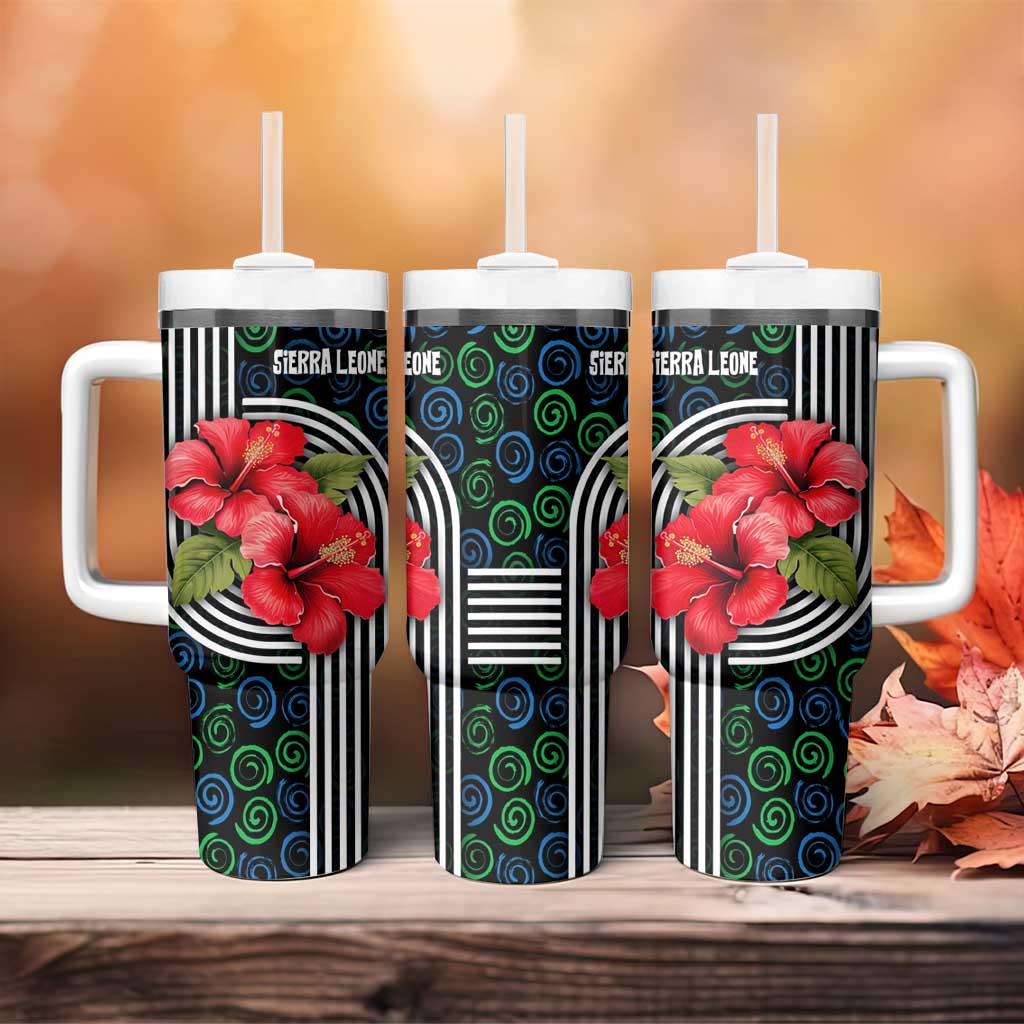 Sierra Leone Tumbler With Handle with Red Hibiscus Floral Design and Tribal Swirl Pattern