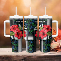 Sierra Leone Tumbler With Handle with Red Hibiscus Floral Design and Tribal Swirl Pattern