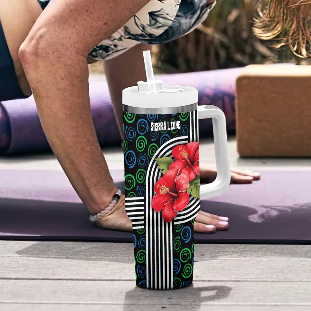 Sierra Leone Tumbler With Handle with Red Hibiscus Floral Design and Tribal Swirl Pattern