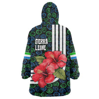 Sierra Leone Wearable Blanket Hoodie with Red Hibiscus Floral Design and Tribal Swirl Pattern