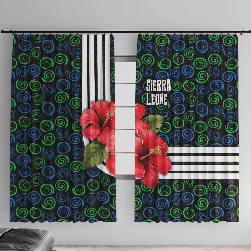 Sierra Leone Window Curtain with Red Hibiscus Floral Design and Tribal Swirl Pattern