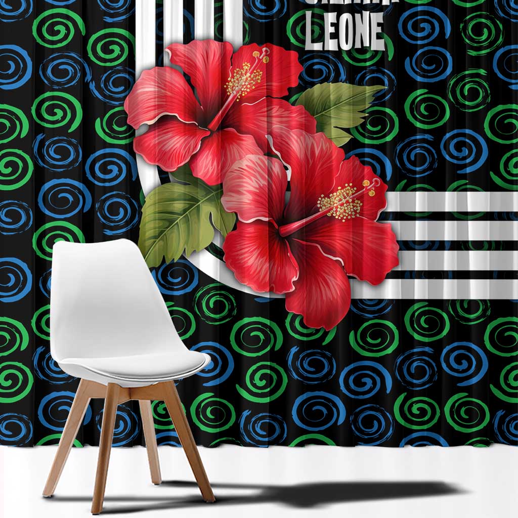 Sierra Leone Window Curtain with Red Hibiscus Floral Design and Tribal Swirl Pattern