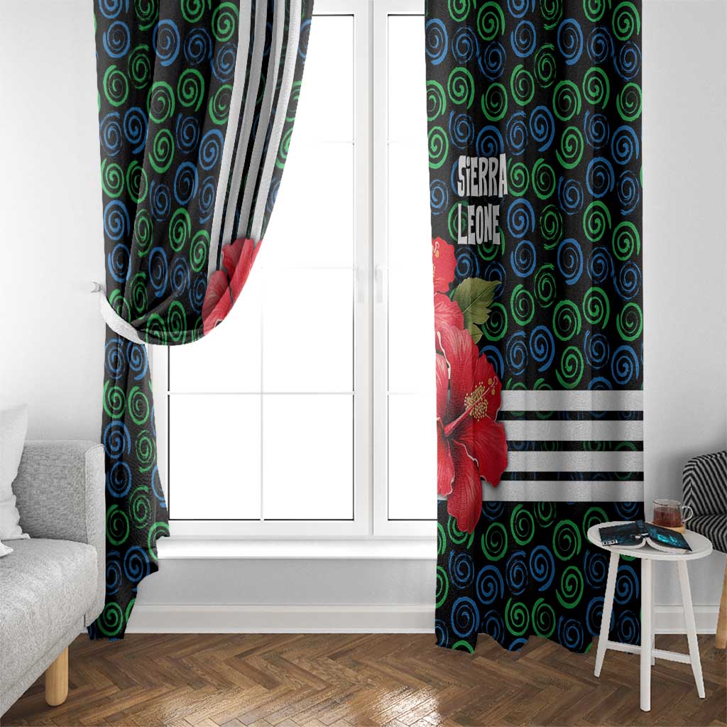 Sierra Leone Window Curtain with Red Hibiscus Floral Design and Tribal Swirl Pattern