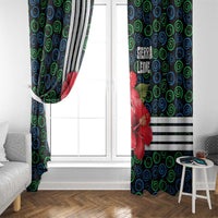 Sierra Leone Window Curtain with Red Hibiscus Floral Design and Tribal Swirl Pattern