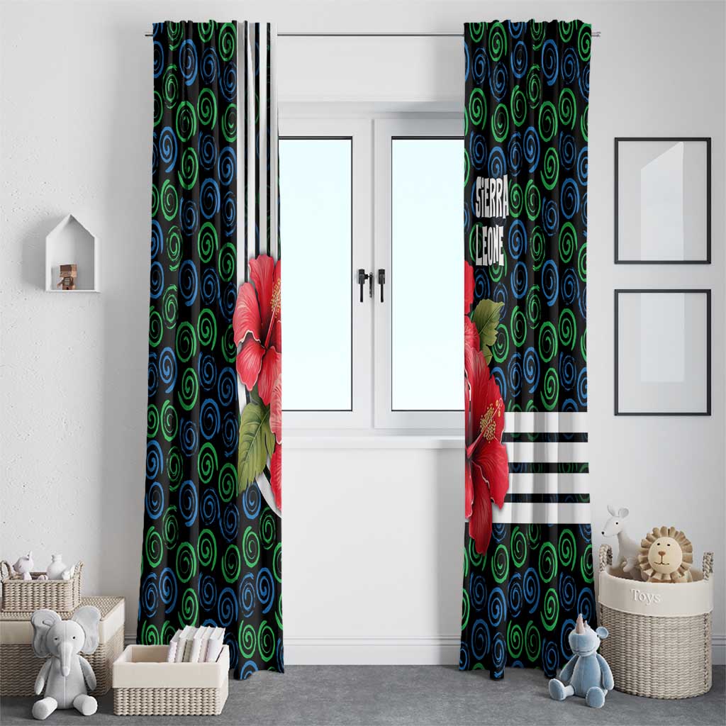 Sierra Leone Window Curtain with Red Hibiscus Floral Design and Tribal Swirl Pattern