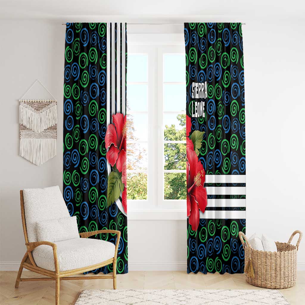 Sierra Leone Window Curtain with Red Hibiscus Floral Design and Tribal Swirl Pattern