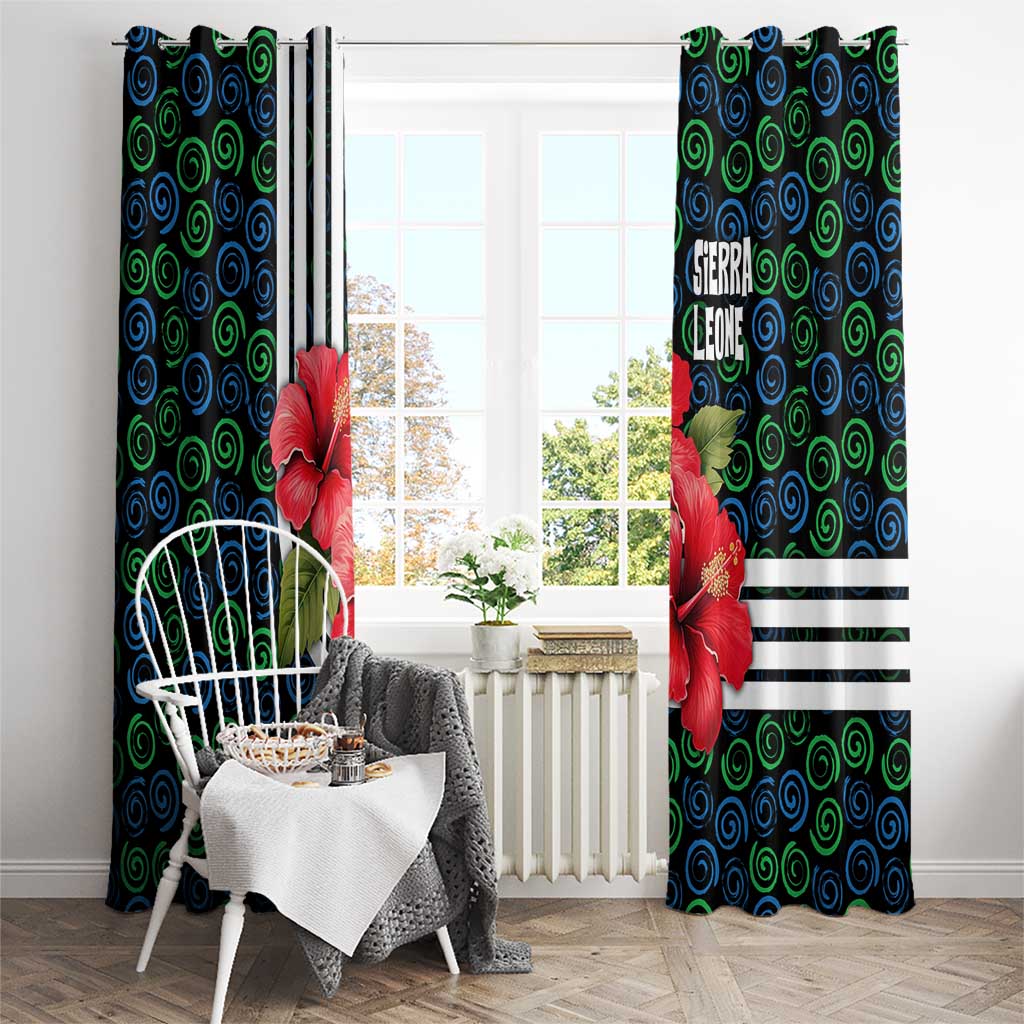 Sierra Leone Window Curtain with Red Hibiscus Floral Design and Tribal Swirl Pattern