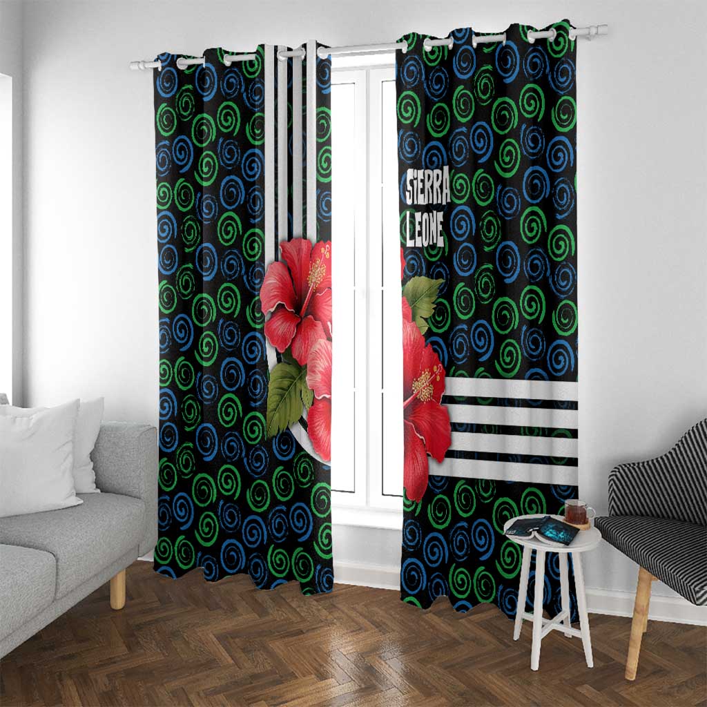 Sierra Leone Window Curtain with Red Hibiscus Floral Design and Tribal Swirl Pattern
