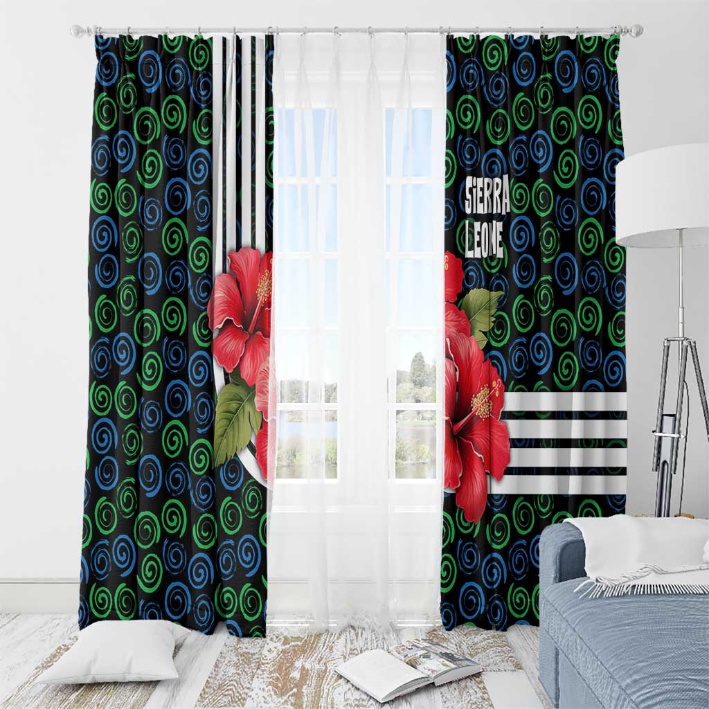 Sierra Leone Window Curtain with Red Hibiscus Floral Design and Tribal Swirl Pattern