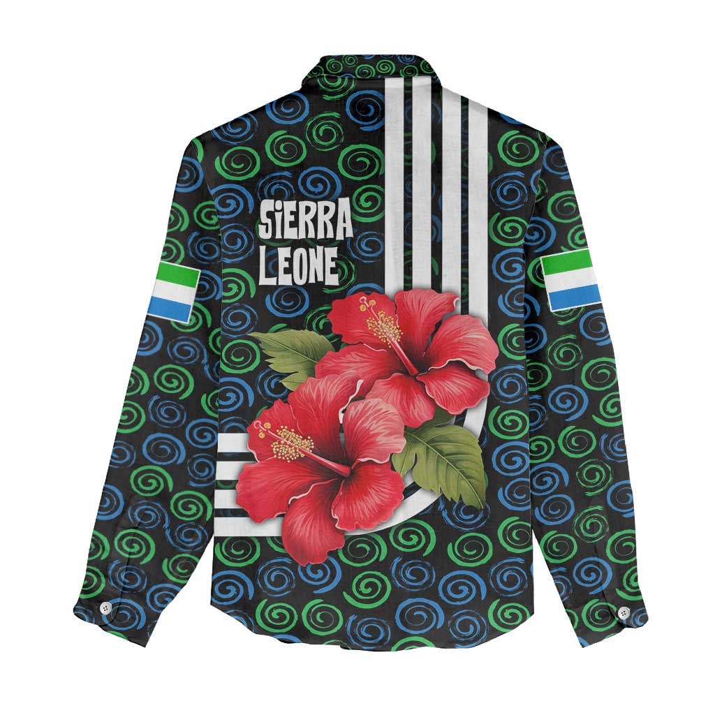 Sierra Leone Women Casual Shirt with Red Hibiscus Floral Design and Tribal Swirl Pattern