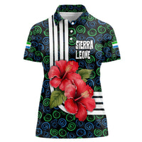 Sierra Leone Women Polo Shirt with Red Hibiscus Floral Design and Tribal Swirl Pattern