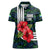 Sierra Leone Women Polo Shirt with Red Hibiscus Floral Design and Tribal Swirl Pattern