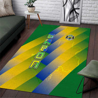 Gabon Flag Colors Area Rug with National Coat of Arms and Vertical Text Design