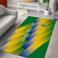 Gabon Flag Colors Area Rug with National Coat of Arms and Vertical Text Design