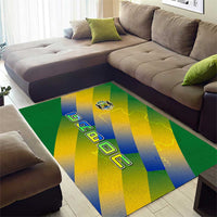 Gabon Flag Colors Area Rug with National Coat of Arms and Vertical Text Design