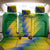 Gabon Flag Colors Back Car Seat Cover with National Coat of Arms and Vertical Text Design