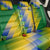 Gabon Flag Colors Back Car Seat Cover with National Coat of Arms and Vertical Text Design