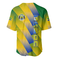 Gabon Flag Colors Baseball Jersey with National Coat of Arms and Vertical Text Design