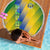 Gabon Flag Colors Beach Blanket with National Coat of Arms and Vertical Text Design