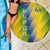 Gabon Flag Colors Beach Blanket with National Coat of Arms and Vertical Text Design