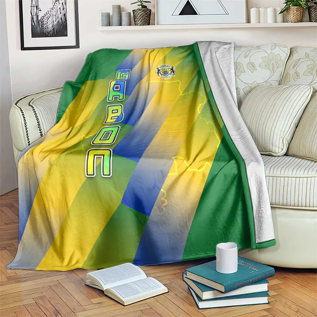 Gabon Flag Colors Blanket with National Coat of Arms and Vertical Text Design