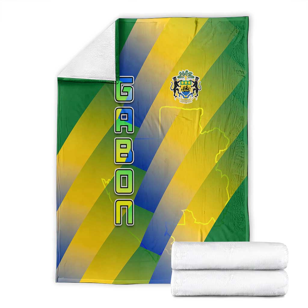 Gabon Flag Colors Blanket with National Coat of Arms and Vertical Text Design