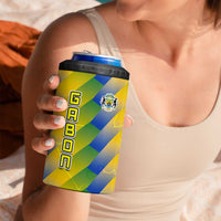 Gabon Flag Colors 4 in 1 Can Cooler Tumbler with National Coat of Arms and Vertical Text Design