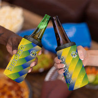 Gabon Flag Colors 4 in 1 Can Cooler Tumbler with National Coat of Arms and Vertical Text Design