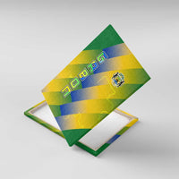 Gabon Flag Colors Canvas Wall Art with National Coat of Arms and Vertical Text Design